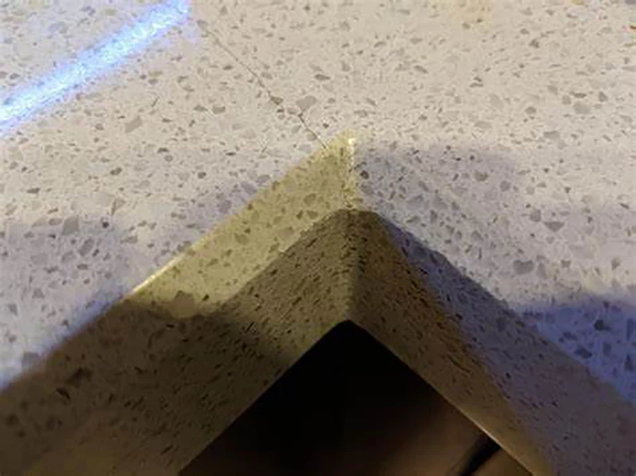 Crack on White Linen Quartz Countertop Before Repair